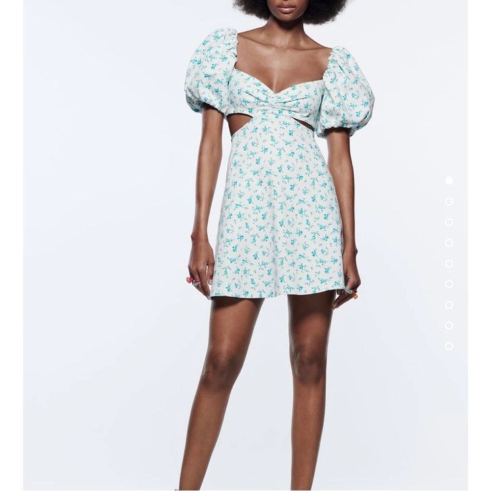 Zara puff sleeve cut out floral mini dress